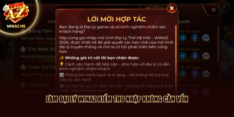 Làm đại lý Winaz kiếm thu nhập không cần vốn